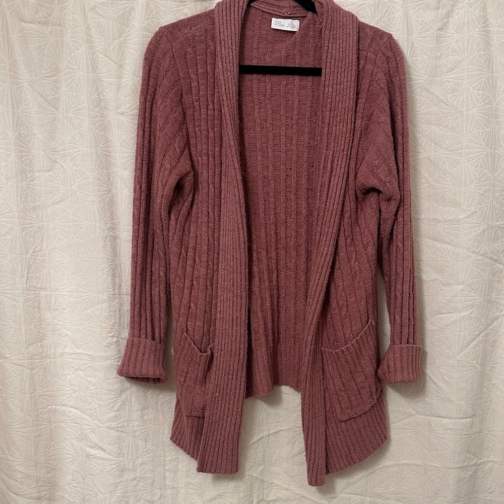 Pink Lily Pink Rose Open-Front Cardigan